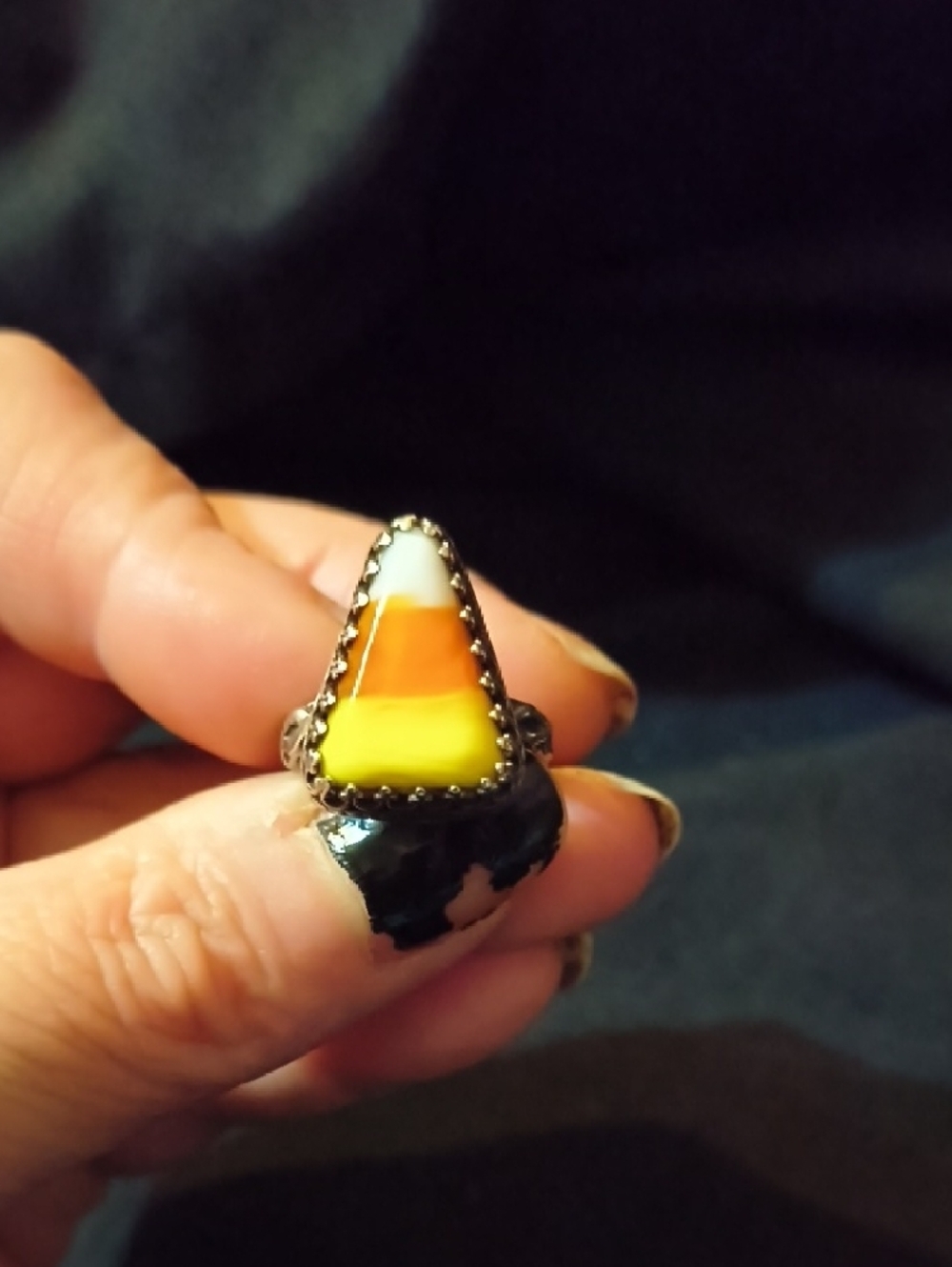 Candy Corn Ring Sterling Silver Sz6 Halloween - Picture 3 of 4